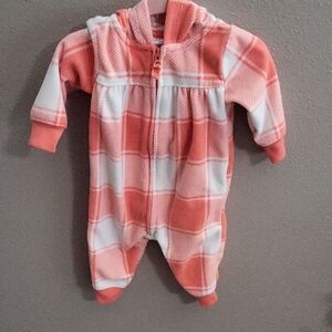 Carter's Coral and White Plaid Fleece Baby One-Piece